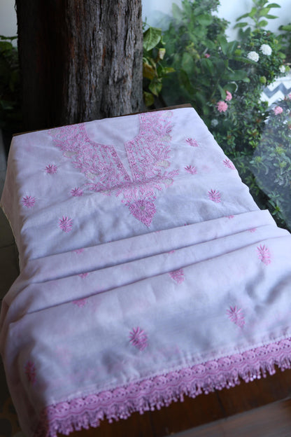 Lavender Purple Shade Kota Chikankari Unstitched Suit Fabric