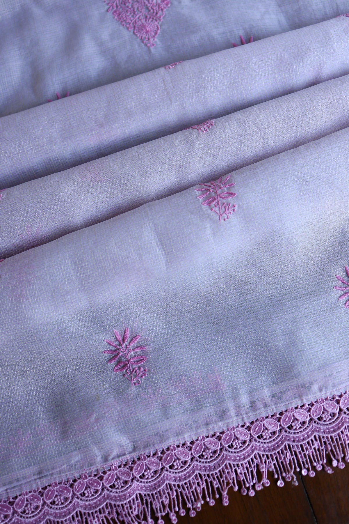 Lavender Purple Shade Kota Chikankari Unstitched Suit Fabric