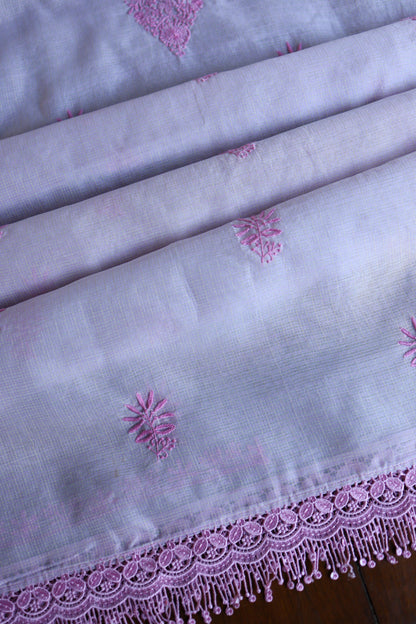 Lavender Purple Shade Kota Chikankari Unstitched Suit Fabric