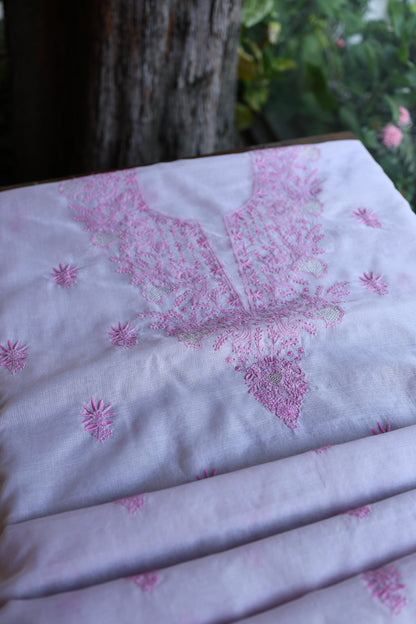 Lavender Purple Shade Kota Chikankari Unstitched Suit Fabric