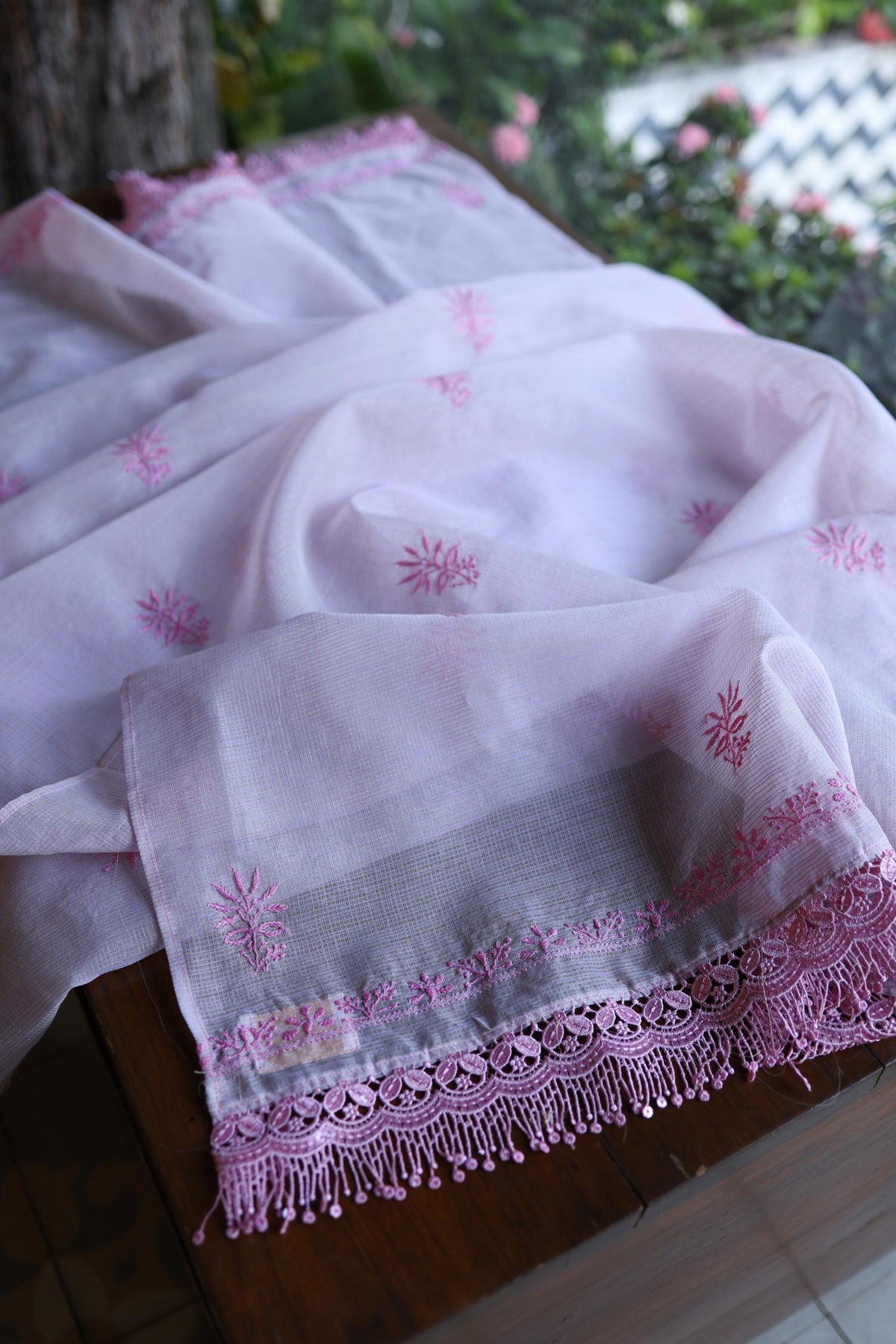 Lavender Purple Shade Kota Chikankari Unstitched Suit Fabric
