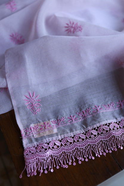 Lavender Purple Shade Kota Chikankari Unstitched Suit Fabric