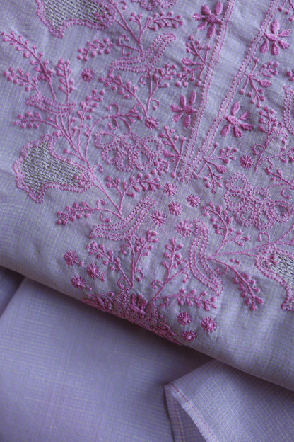 Lavender Purple Shade Kota Chikankari Unstitched Suit Fabric