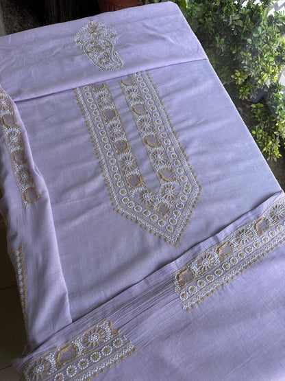 Lavender Shade Shade Unisex Chikankari Bengal Muslin Kurtas