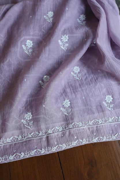 Lavender Shade Mal Chanderi Silk Chikankari Unstitched Fabric