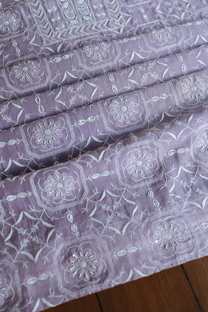 Lavender Shade Mal Chanderi Silk Chikankari Unstitched Fabric
