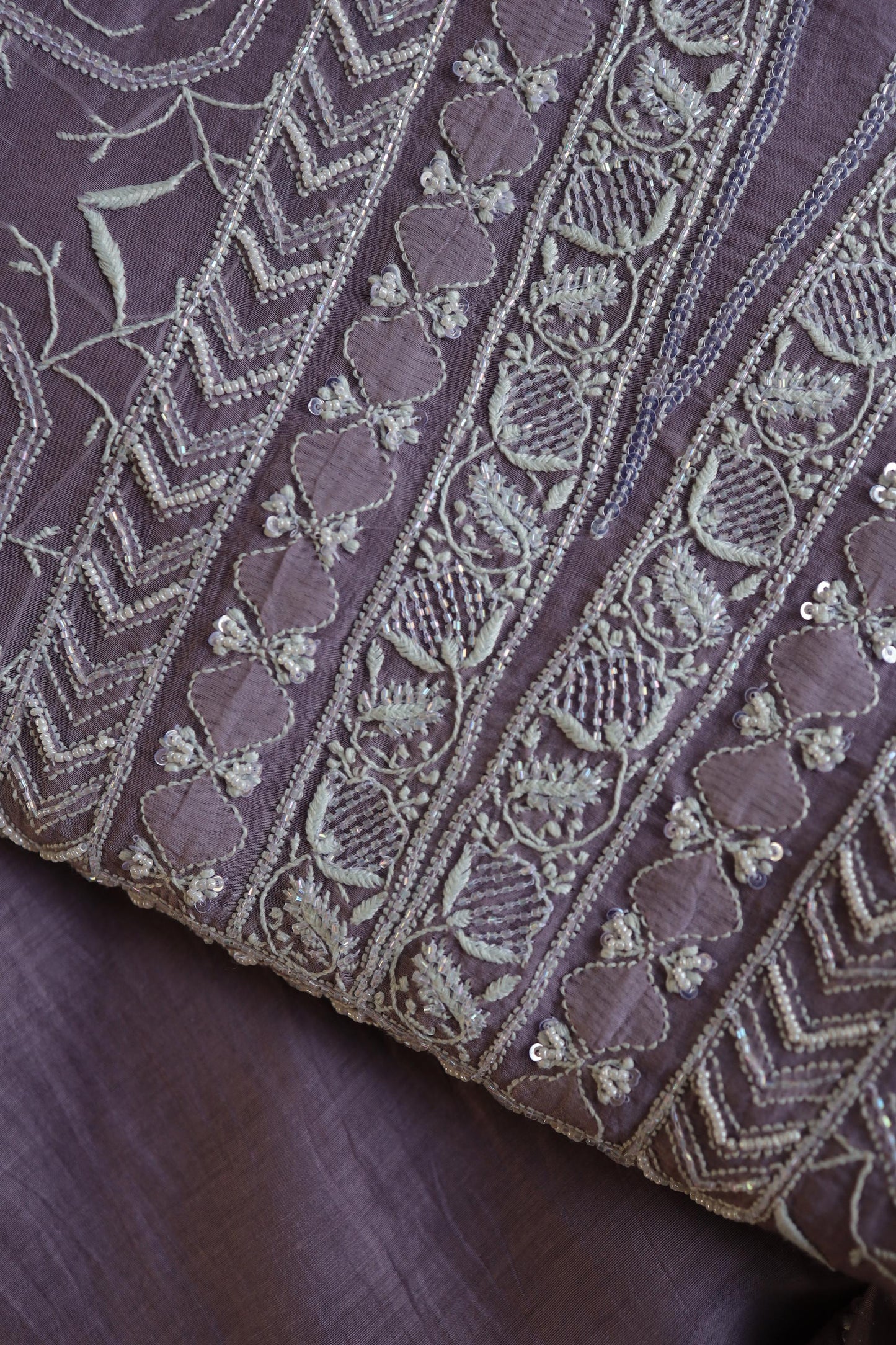 Lavender Shade Mal Chanderi Silk Chikankari Unstitched Fabric