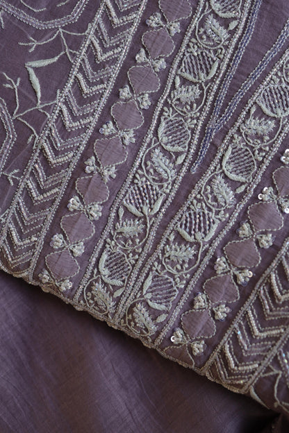 Lavender Shade Mal Chanderi Silk Chikankari Unstitched Fabric