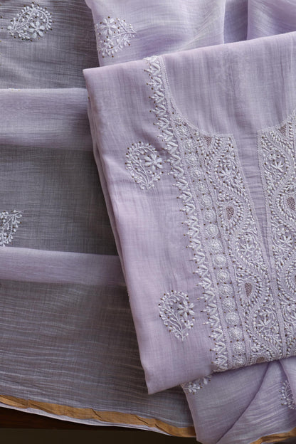 Lavender Shade Mal Cotton Fine Chikankari Unstitched Fabric