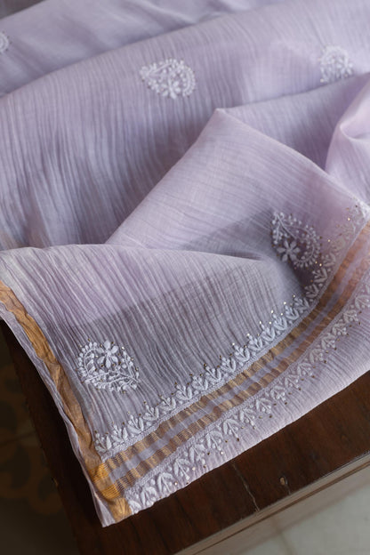 Lavender Shade Mal Cotton Fine Chikankari Unstitched Fabric