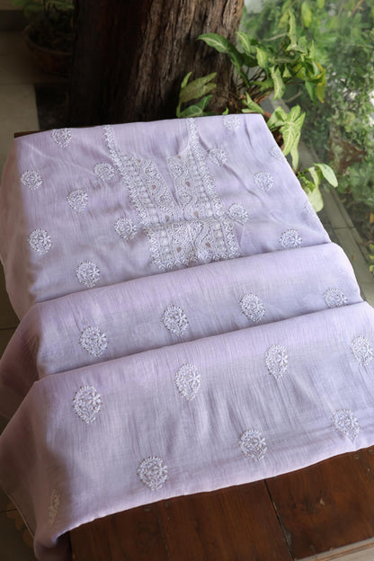 Lavender Shade Mal Cotton Fine Chikankari Unstitched Fabric