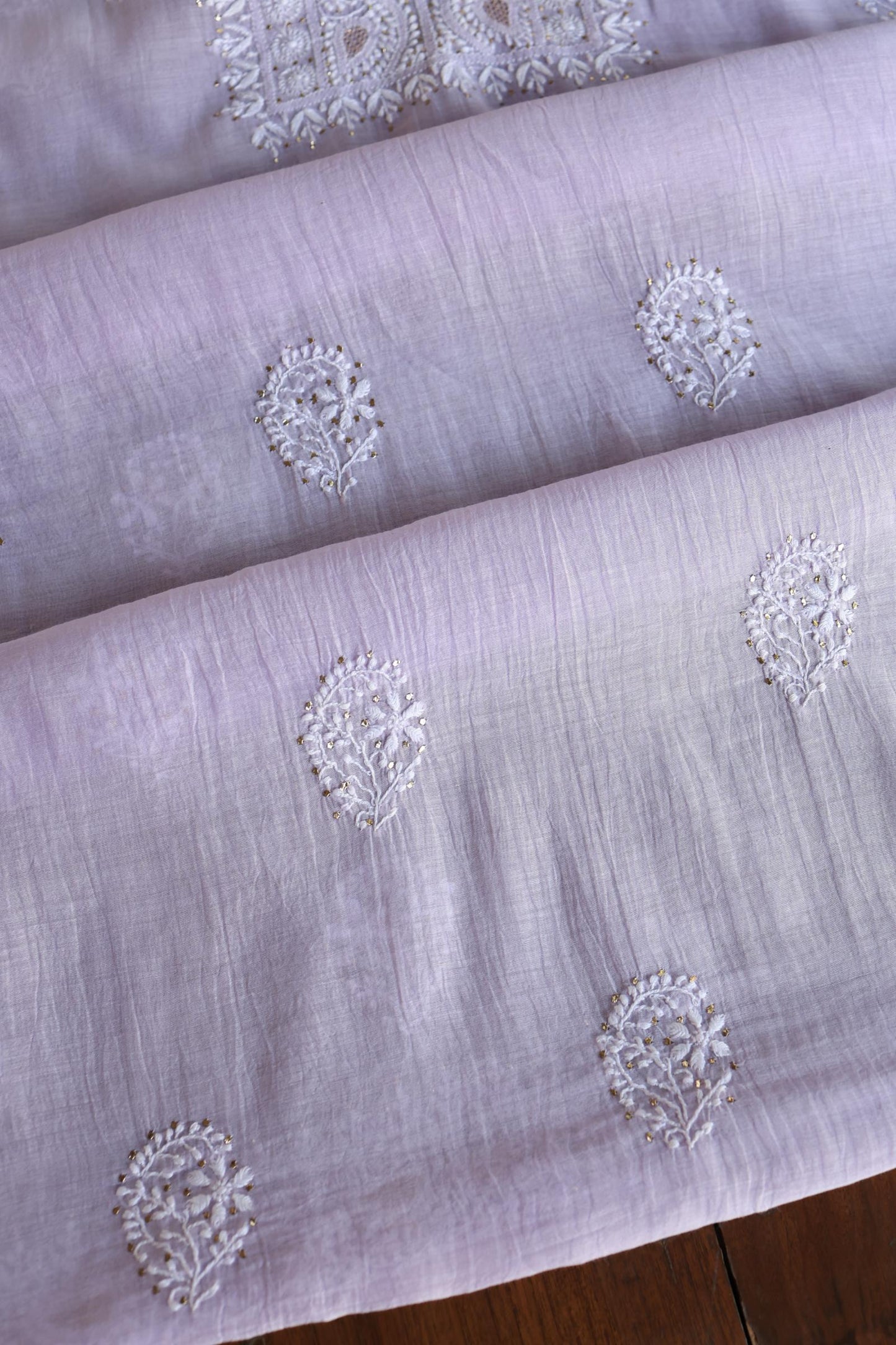 Lavender Shade Mal Cotton Fine Chikankari Unstitched Fabric