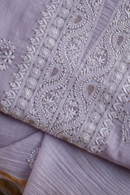 Lavender Shade Mal Cotton Fine Chikankari Unstitched Fabric