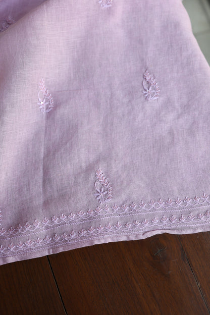 Lavender Shade Rasm Silk Chikankari With Ari Work Unstitched Kurta Dupatta Set