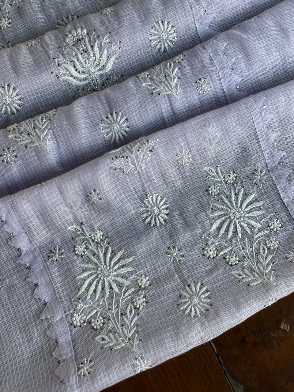 Lavender Shade Semi Stitched Kota Tepchi Chikankari Kurta Dupatta Set
