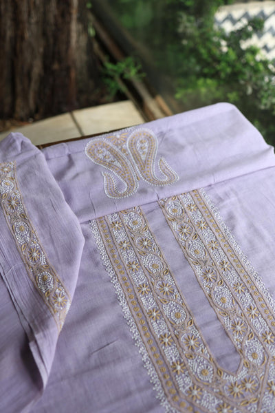 Lavender Shade Shade Unisex Chikankari Bengal Muslin Kurta