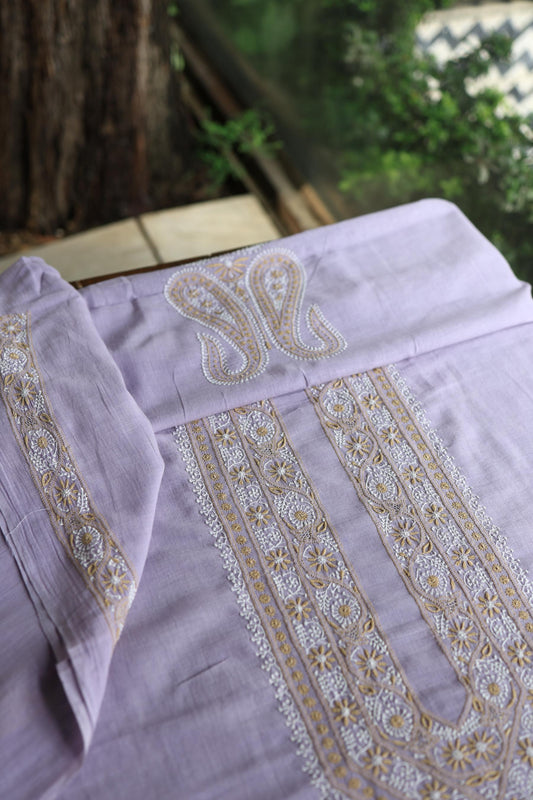 Lavender Shade Shade Unisex Chikankari Bengal Muslin Kurta