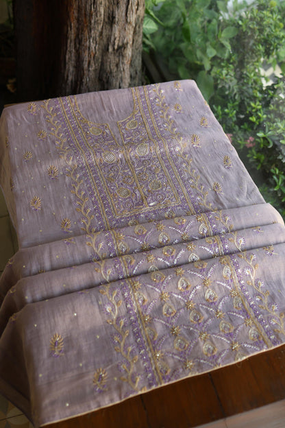 Lavender Shade Tissue Silk Chikankari Unstitched Fabric