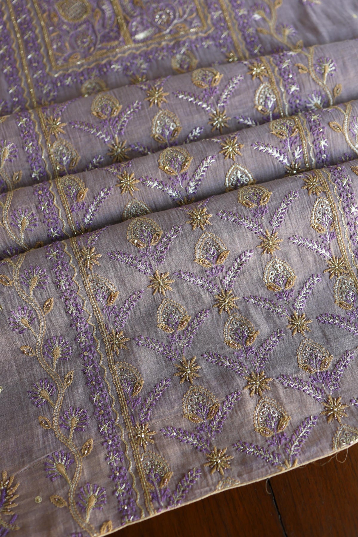 Lavender Shade Tissue Silk Chikankari Unstitched Fabric