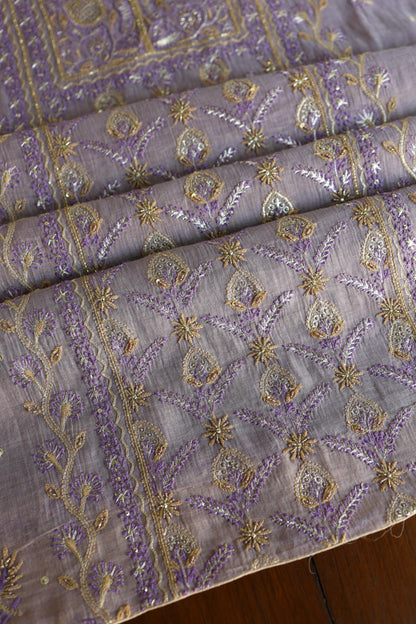 Lavender Shade Tissue Silk Chikankari Unstitched Fabric