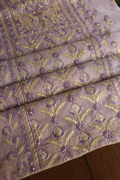 Lavender Shade Tissue Silk Chikankari Unstitched Fabric