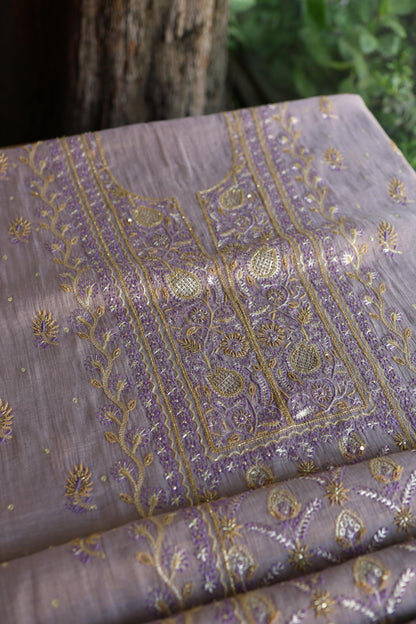 Lavender Shade Tissue Silk Chikankari Unstitched Fabric