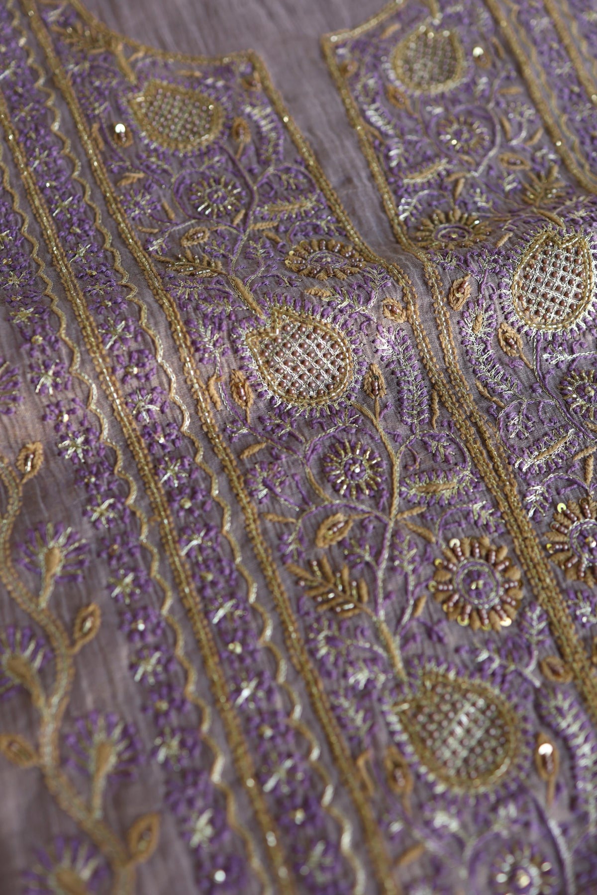 Lavender Shade Tissue Silk Chikankari Unstitched Fabric