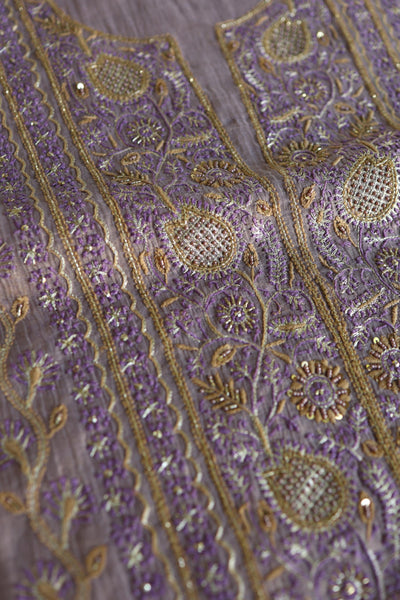 Lavender Shade Tissue Silk Chikankari Unstitched Fabric