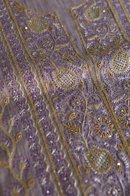 Lavender Shade Tissue Silk Chikankari Unstitched Fabric