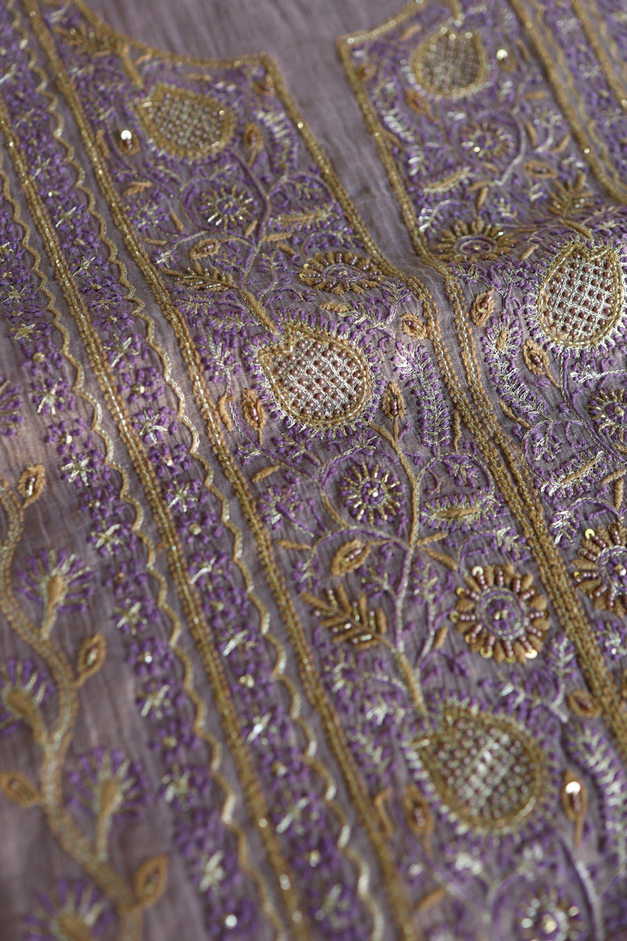 Lavender Shade Tissue Silk Chikankari Unstitched Fabric