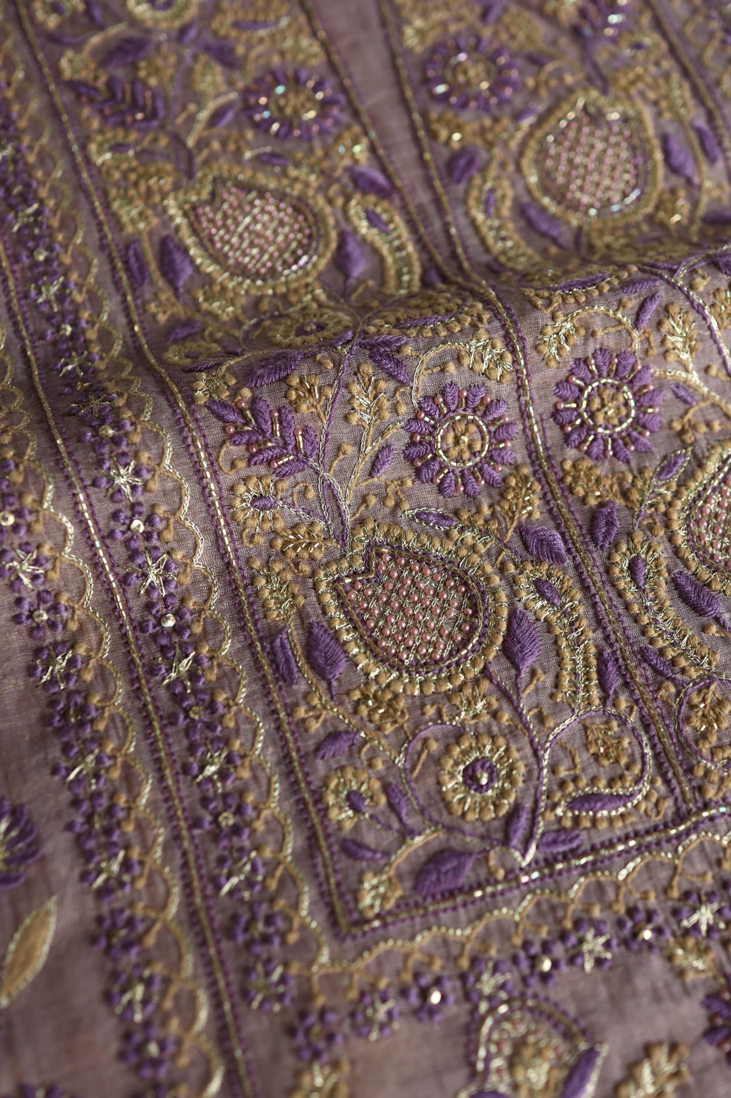 Lavender Shade Tissue Silk Chikankari Unstitched Fabric