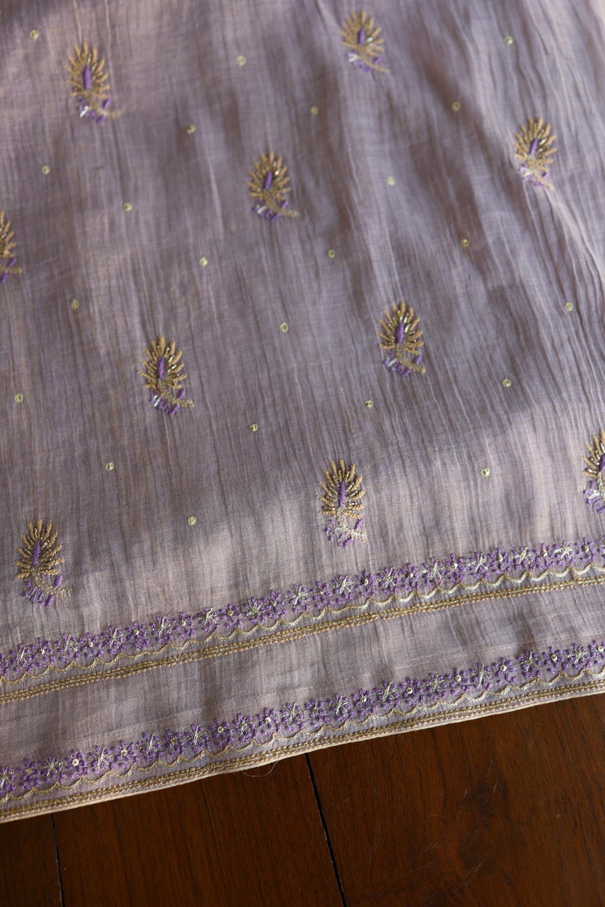 Lavender Shade Tissue Silk Chikankari Unstitched Fabric