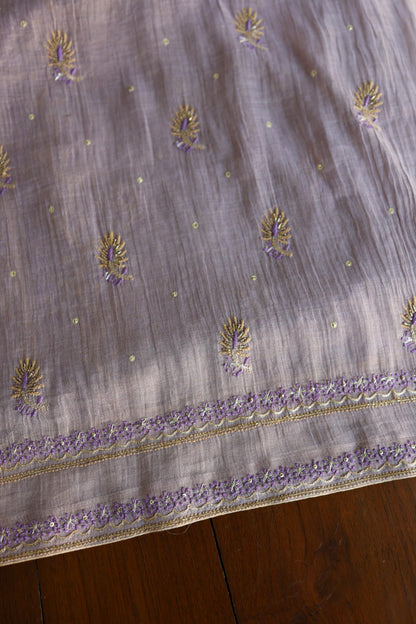 Lavender Shade Tissue Silk Chikankari Unstitched Fabric