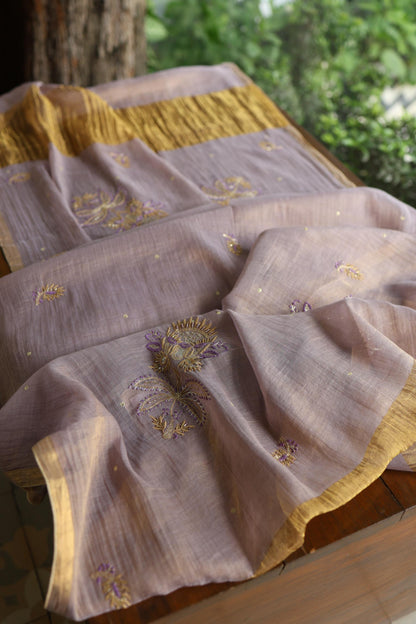 Lavender Shade Tissue Silk Chikankari Unstitched Fabric