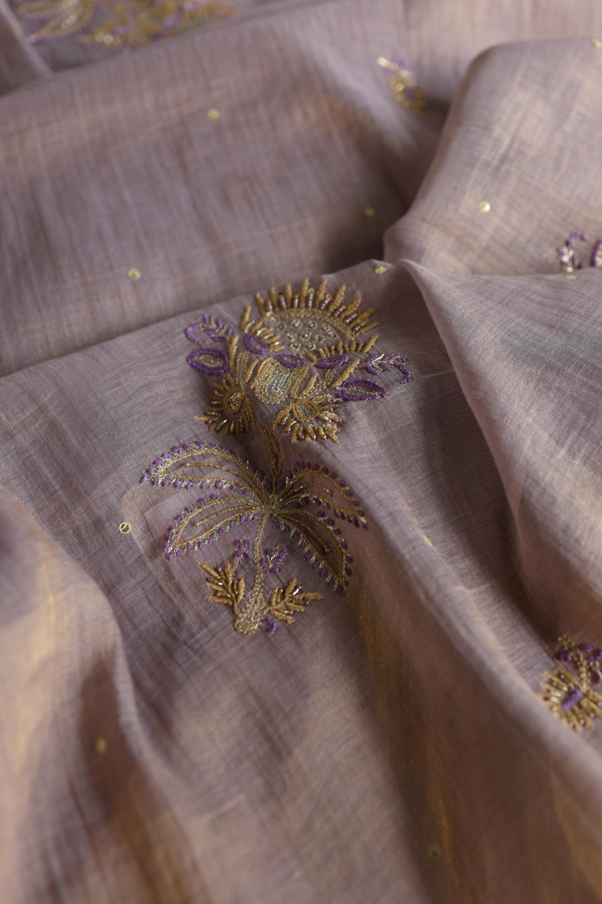 Lavender Shade Tissue Silk Chikankari Unstitched Fabric