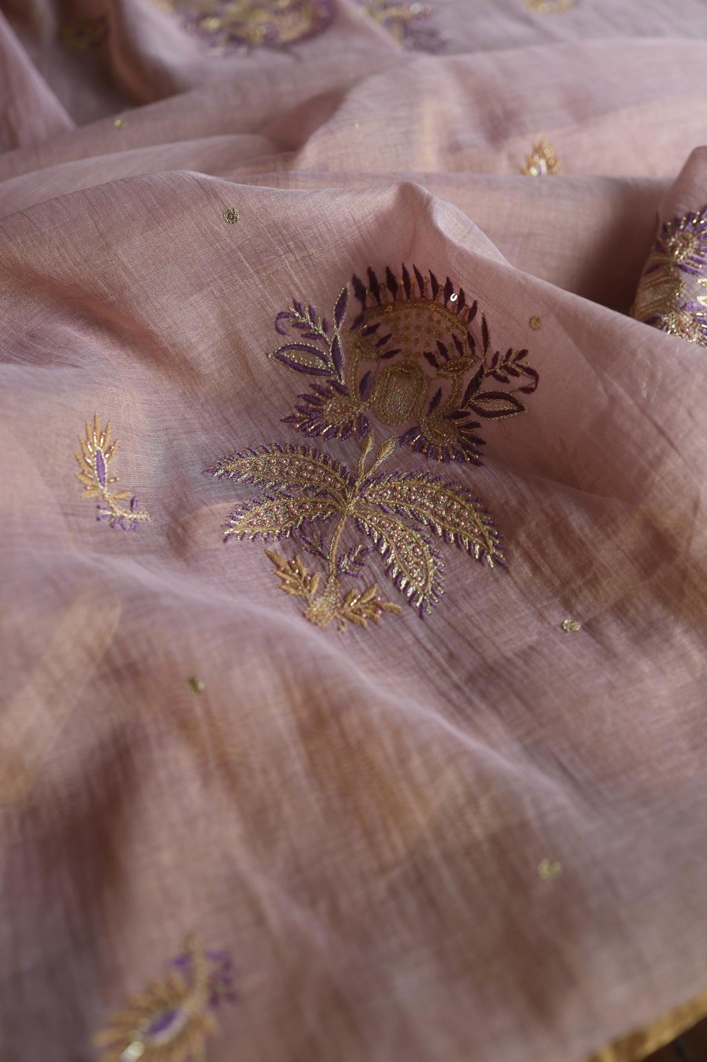 Lavender Shade Tissue Silk Chikankari Unstitched Fabric