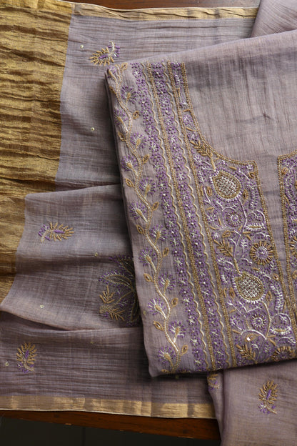 Lavender Shade Tissue Silk Chikankari Unstitched Fabric