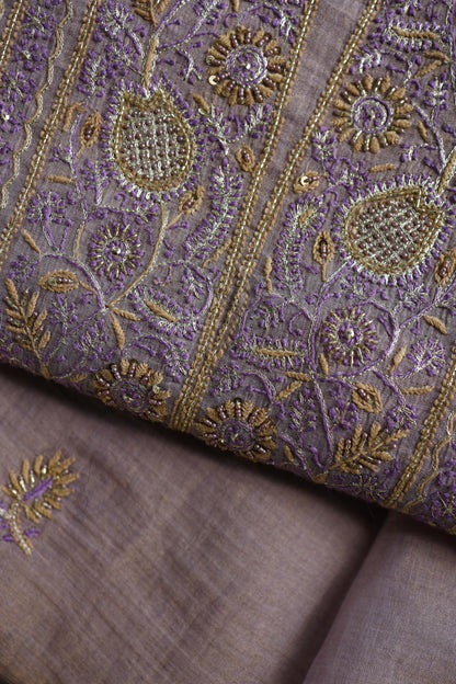 Lavender Shade Tissue Silk Chikankari Unstitched Fabric