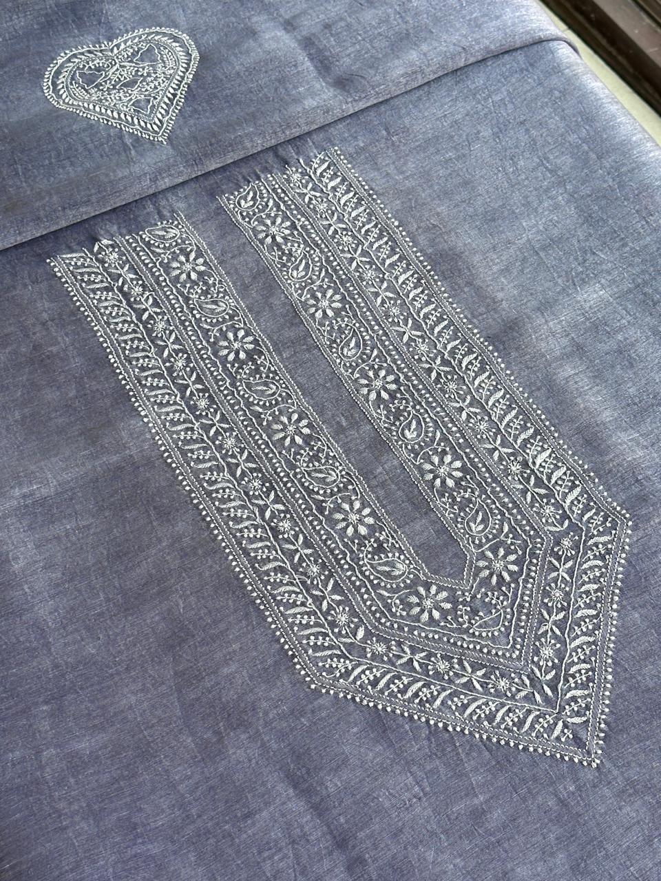 Lavender Shade Linen Chikankari Unstitched Men's Kurtas Fabric