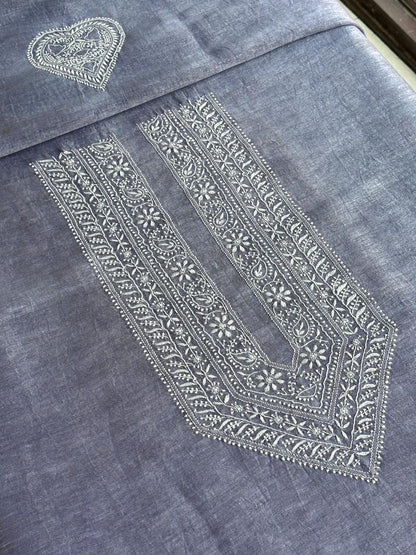 Lavender Shade Linen Chikankari Unstitched Men's Kurtas Fabric
