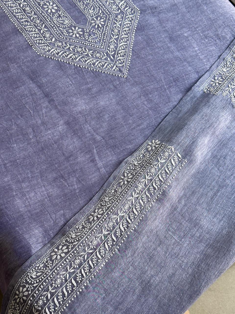 Lavender Shade Linen Chikankari Unstitched Men's Kurtas Fabric
