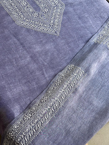 Lavender Shade Linen Chikankari Unstitched Men's Kurtas Fabric