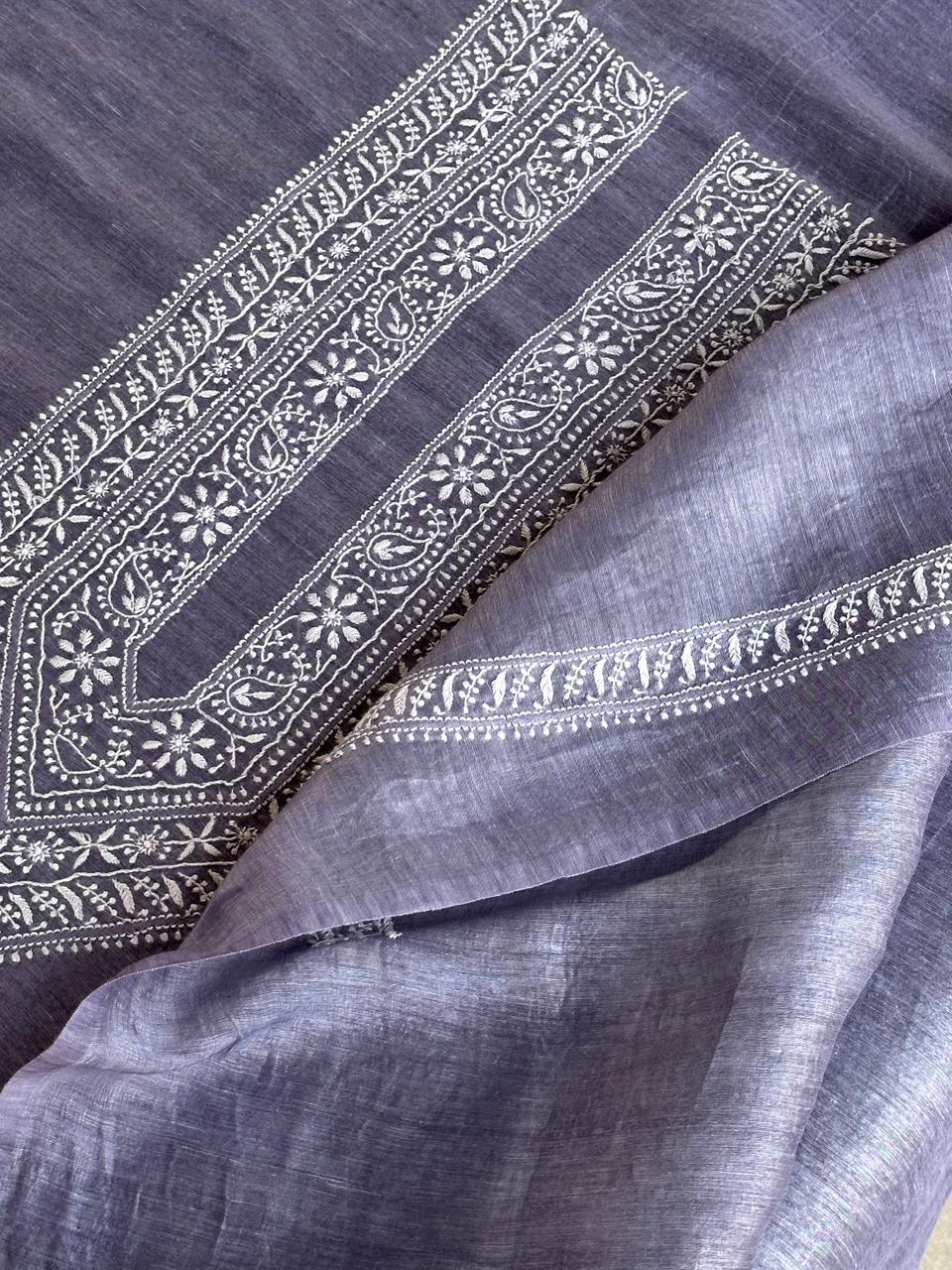 Lavender Shade Linen Chikankari Unstitched Men's Kurtas Fabric