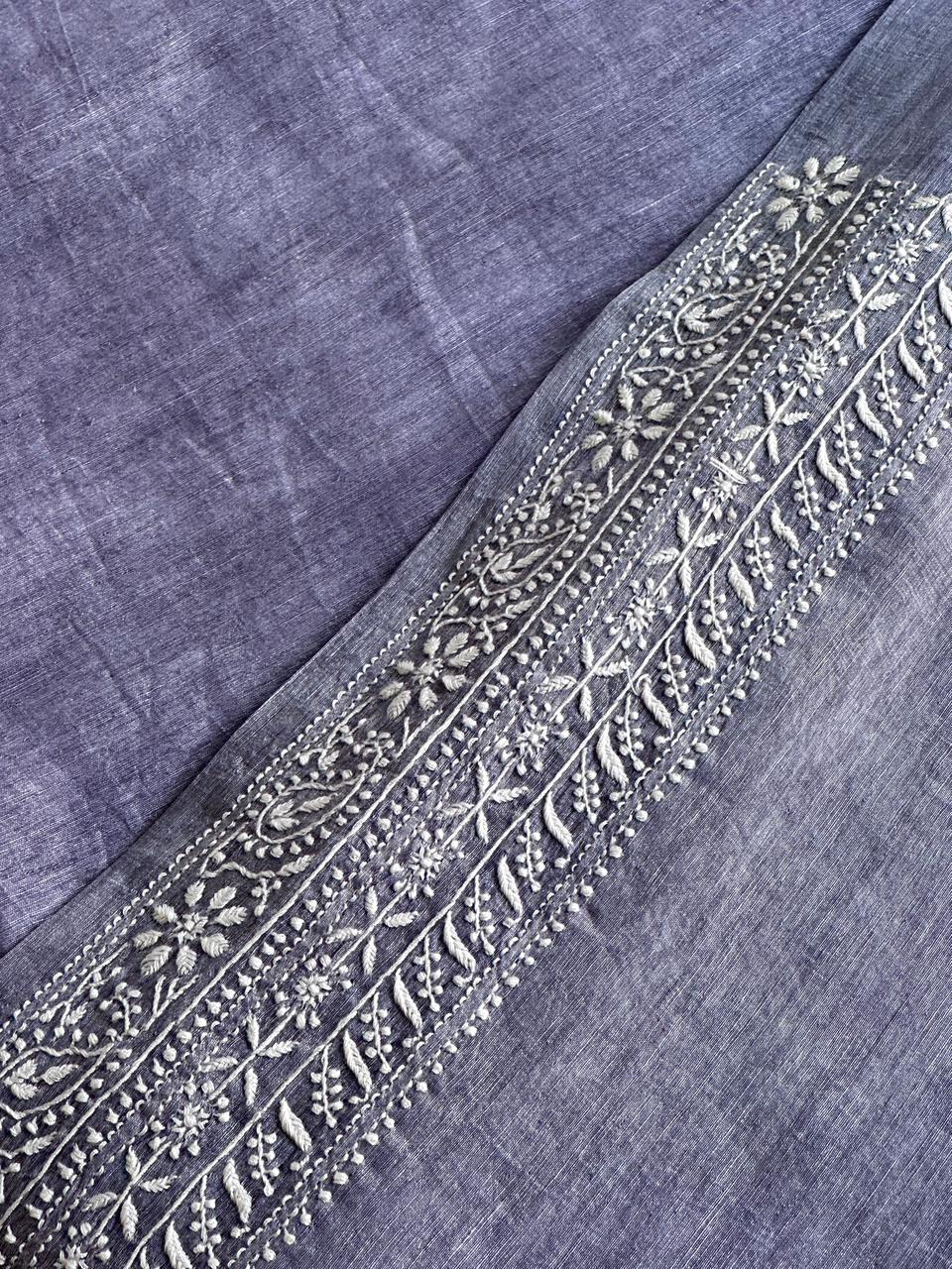 Lavender Shade Linen Chikankari Unstitched Men's Kurtas Fabric