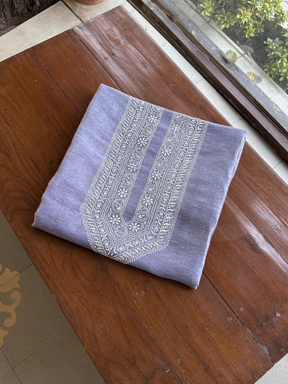 Lavender Shade Linen Chikankari Unstitched Men's Kurtas Fabric