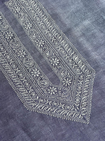 Lavender Shade Linen Chikankari Unstitched Men's Kurtas Fabric