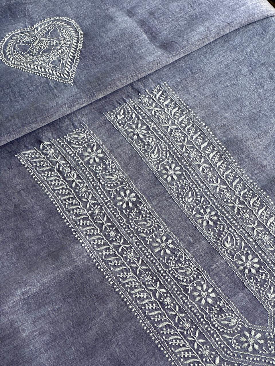 Lavender Shade Linen Chikankari Unstitched Men's Kurtas Fabric