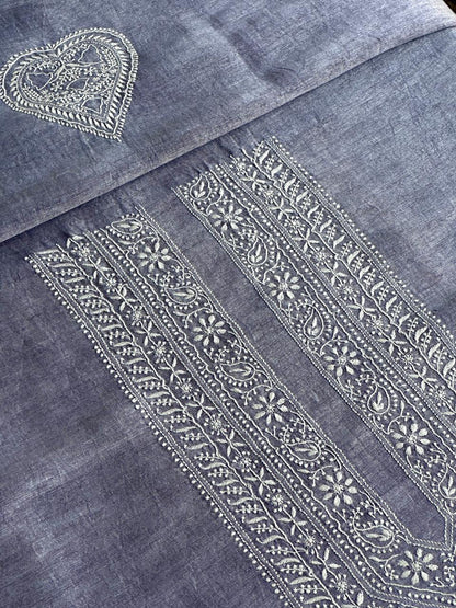Lavender Shade Linen Chikankari Unstitched Men's Kurtas Fabric
