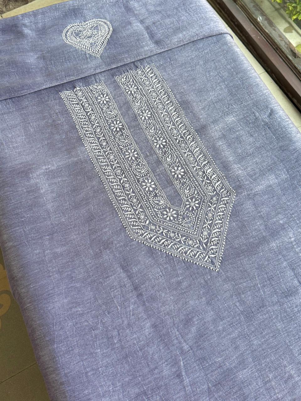 Lavender Shade Linen Chikankari Unstitched Men's Kurtas Fabric