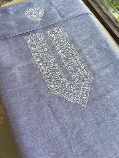 Lavender Shade Linen Chikankari Unstitched Men's Kurtas Fabric